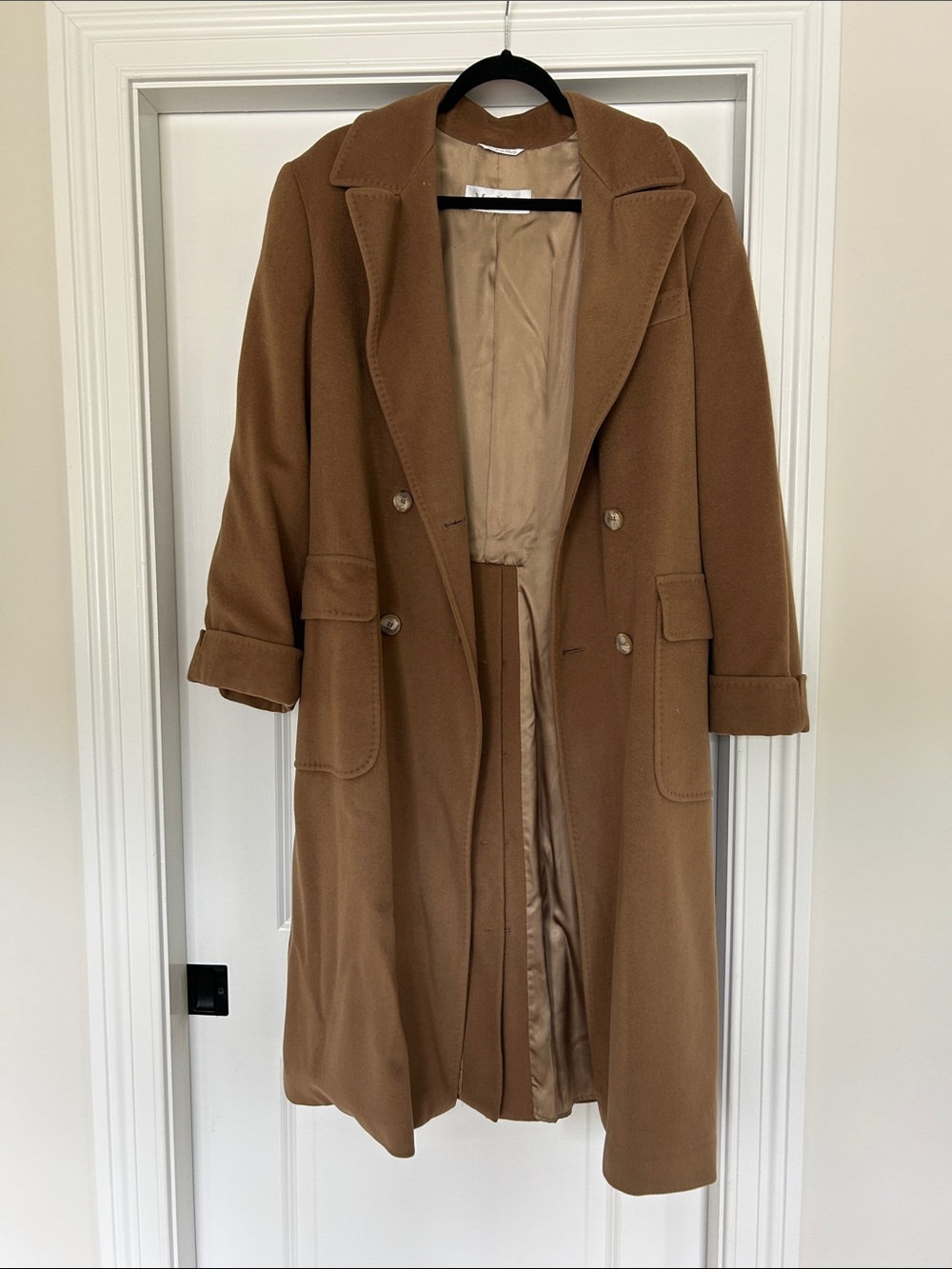 MaxMara Camel Wool Double-Breasted Trench Coat